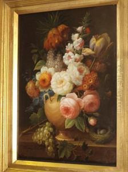 Flowerpiece, And Another Similar Oil Painting by Thomas Webster