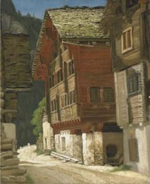 Faido Oil Painting by August Weckesser