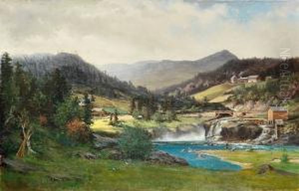 Storbrofossen I Sondre Aurdal I Valdres 1877 1877 Oil Painting by Herman Wedel-Anker