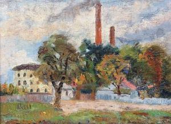 A Landscape With A Factory Oil Painting by Theodor Wedepohl