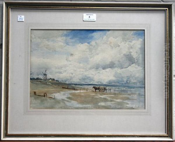 Coastal View With Figures Collecting Seaweed Near A Cart Oil Painting by Augustus Watford Weedon