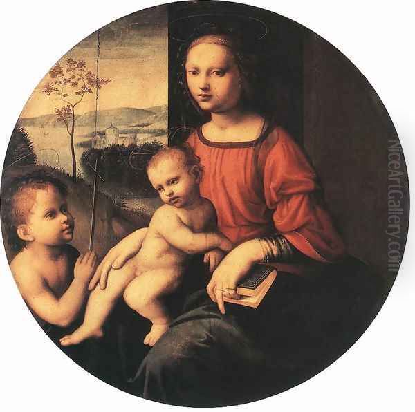 Virgin and Child with the Infant St John the Baptist Oil Painting by Giuliano Bugiardini