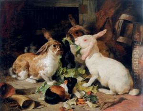 Feeding Time For The Rabbits Oil Painting by Henry Weekes