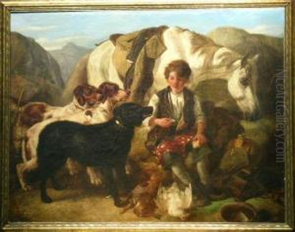 The Hunters' Repast Oil Painting by Henry Weekes