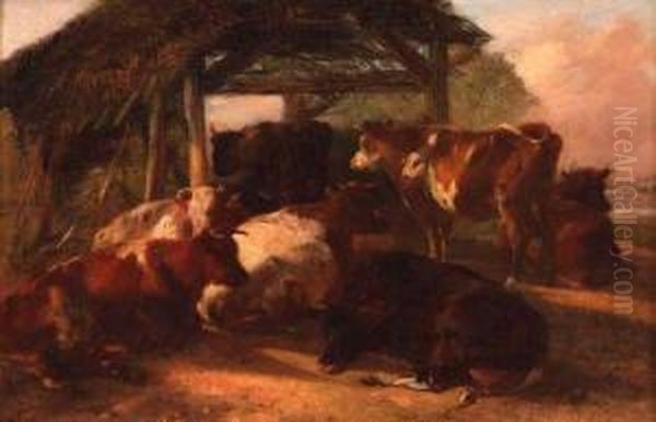 Cattle Before A Shed Oil Painting by Henry Weekes