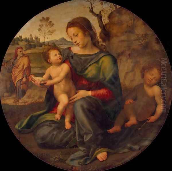 Holy Family with St John the Baptist Oil Painting by Giuliano Bugiardini