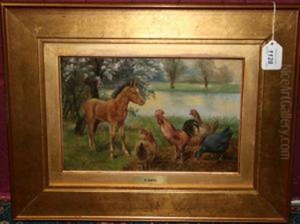 Pony And Chickens Oil Painting by Herbert William Weekes