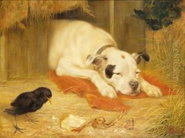 'a Bone Of Contention' Oil Painting by Herbert William Weekes