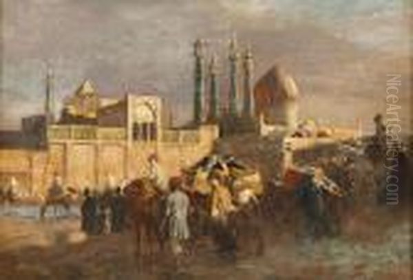 Geschaftiges Treiben Vor Den Toren Einer Orientalischen Stadt Oil Painting by Edwin Lord Weeks