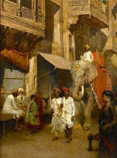 Promenade On An Indian Street Oil Painting by Edwin Lord Weeks