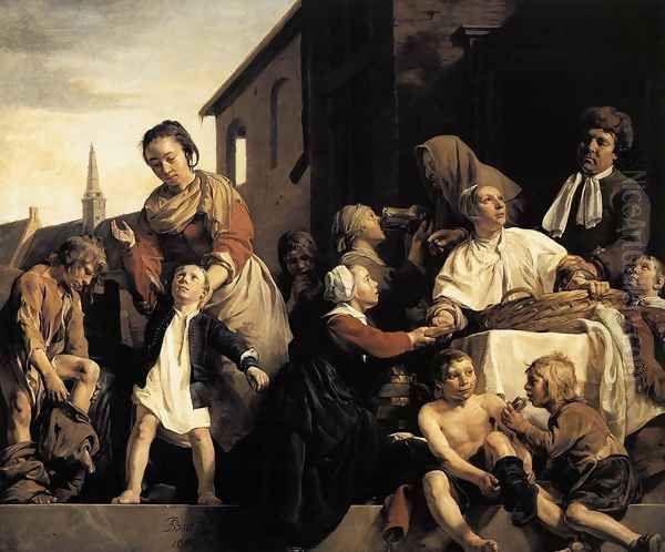 Tending Children at the Orphanage in Haarlem 1663 Oil Painting by Jan De Bray