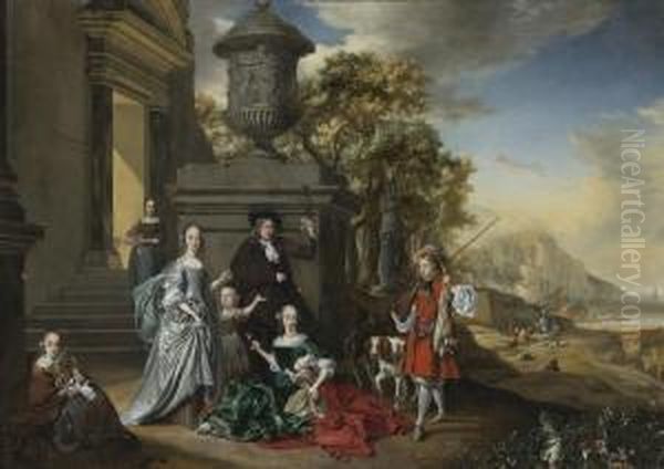 A Family Portrait On The Grounds Oil Painting by Jan Weenix