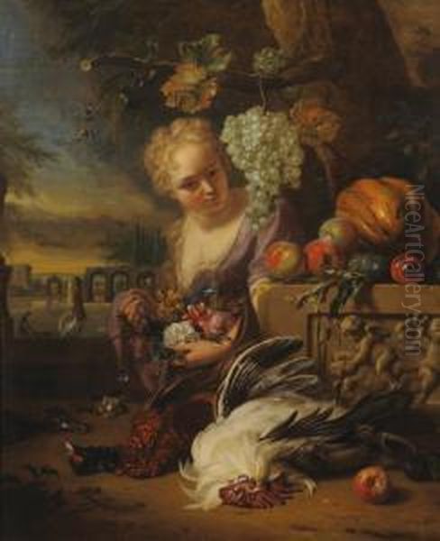 Jeune Femme Portant Des Fleurs Oil Painting by Jan Weenix