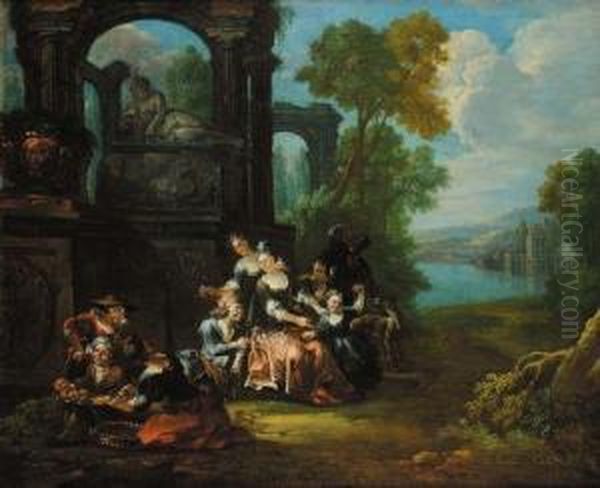 Paesaggio Con Architetture Classiche E Figure Oil Painting by Jan Weenix