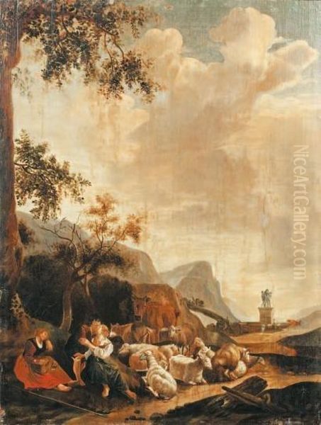 Scene Pastorale Devant Un Paysage De Montagne Oil Painting by Jan Baptist Weenix