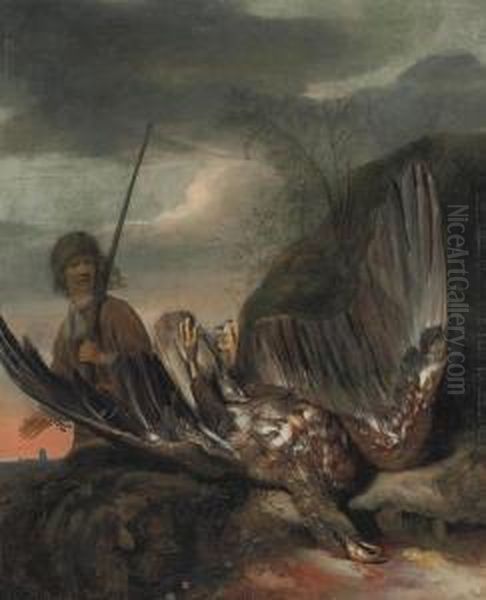 A Fallen Eagle In A Mountainous Landscape Oil Painting by Jan Baptist Weenix