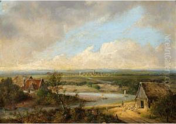 A Panoramic Landscape Oil Painting by Coenraad Alexander Weerts