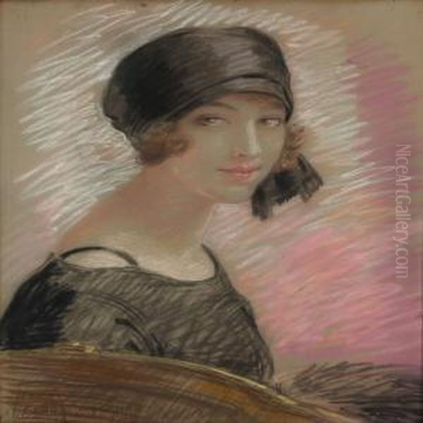 Portrait Of A Woman In Black Dress Oil Painting by Gerda Wegener