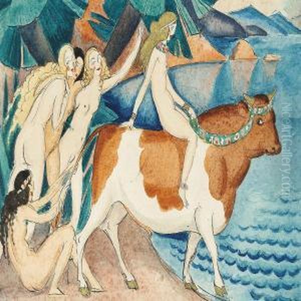 Europa Pa Tyren (europe On The Bull) Oil Painting by Gerda Wegener