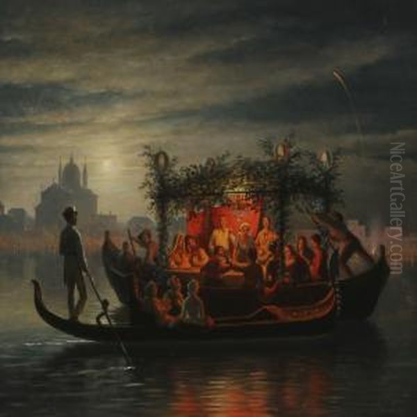 Redentore Festival On Giudecca Canal In Venice Oil Painting by Theodor Gustav Wegener