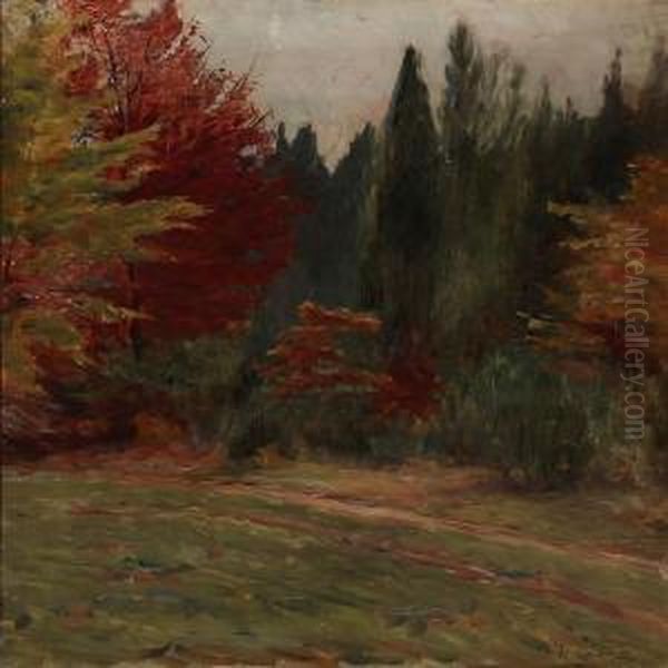 Autumn Forest Oil Painting by Bertha Wegmann