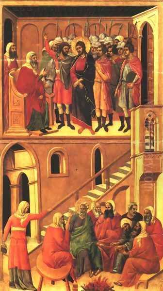 Christ before Annas and Peter Denying Jesus 1308-11 Oil Painting by Duccio Di Buoninsegna