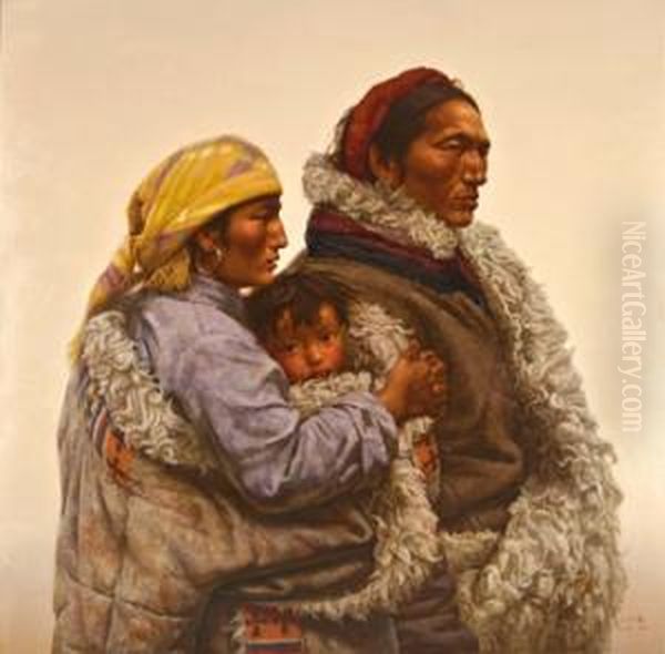 A Family Of The Himalayas Oil Painting by Zhou Wei