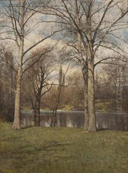 Parklandschaft Mit See Im Fruhling Oil Painting by Eduard Weichberger