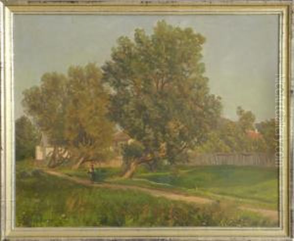 Dorfansicht Mit Alten Baumen Oil Painting by Eduard Weichberger