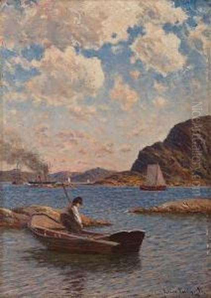 Fishing In The Fjords With Othershipping Oil Painting by Julius Weidig