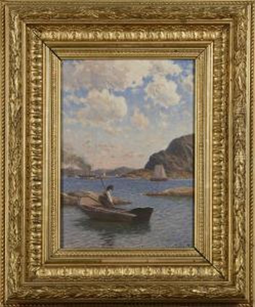 Fjordlandskap Med Batar Oil Painting by Julius Weidig