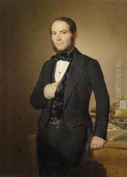 Portrait Of A Gentleman In Front Of An Antique Desk Oil Painting by Josef Weidner