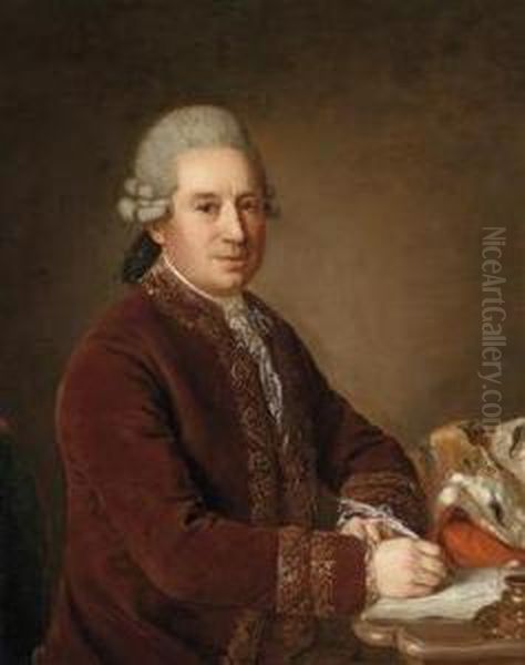 Portrait Of An Austrian Aristocrat At His Desk Oil Painting by Johann Georg Weikert