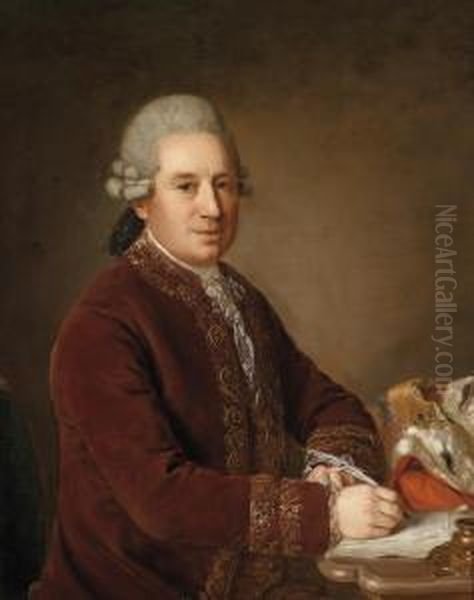 Portrait Of An Austrian Nobleman At Hisdesk Oil Painting by Johann Georg Weikert