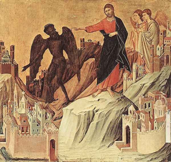 Temptation on the Mount (detail) 1308-11 Oil Painting by Duccio Di Buoninsegna