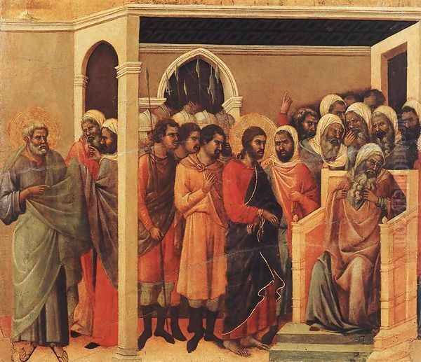 Christ Before Caiaphas 1308-11 Oil Painting by Duccio Di Buoninsegna