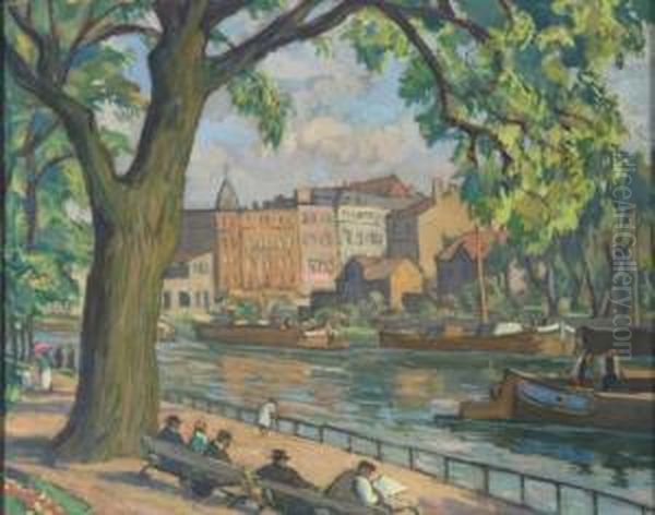 Partie An Der Saar In Saarbrucken An Einem Sonnigen Fruhlingstag Oil Painting by Otto Weil