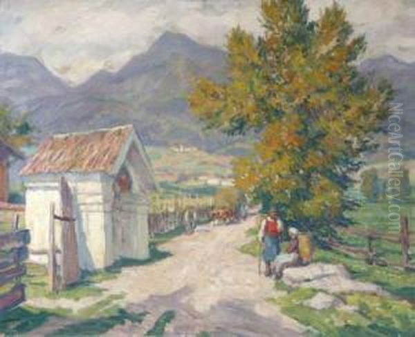 Vogesen Sonnenbeschienene Landschaft Mit Bauersleuten Oil Painting by Otto Weil