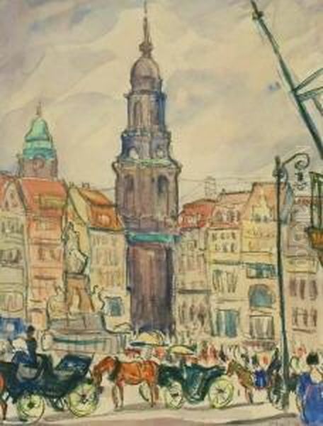 Belebter Marktplatz, Mit Kutschen Und Personen Oil Painting by Otto Weil