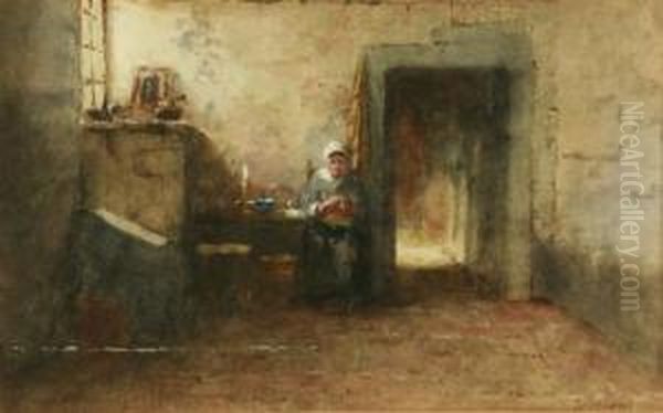 Interior With A Kitchen Maid Oil Painting by Johannes Weiland