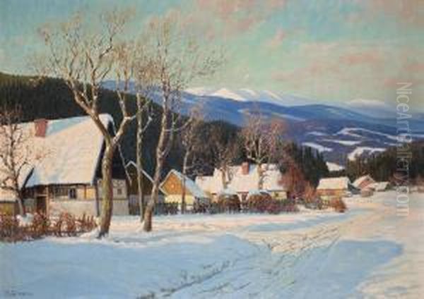 Winter In The Mountains Oil Painting by Paul Weimann