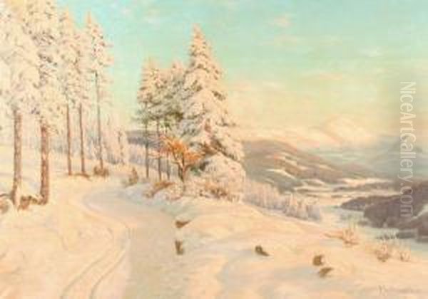 Wintermorgen Imriesengebirge Oil Painting by Paul Weimann