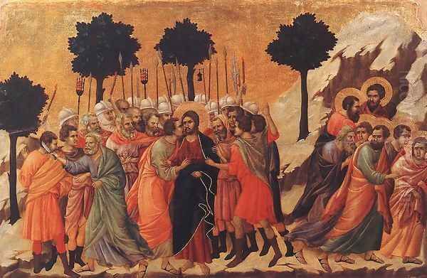 Christ Taken Prisoner 1308-11 Oil Painting by Duccio Di Buoninsegna