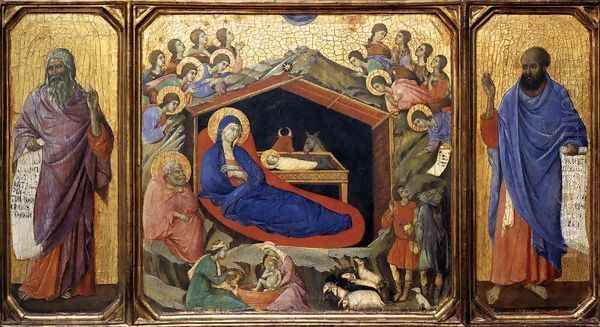 Nativity between Prophets Isaiah and Ezekiel 1308-11 Oil Painting by Duccio Di Buoninsegna