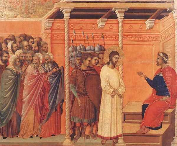 Christ Before Pilate Again 1308-11 Oil Painting by Duccio Di Buoninsegna