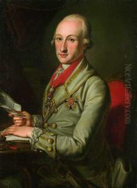 Kurfurst Karl Theodor Von Mannheim In Uniform. Oil Painting by Johann Wilhelm Weinmann