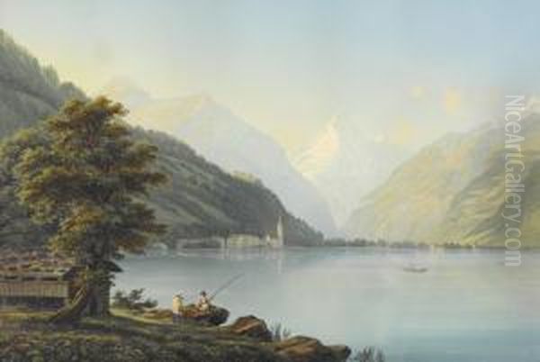 Blick Auf Den Urnersee Mit Fluelen Und Dem Bristenstock. Oil Painting by Rudolph Weinmann