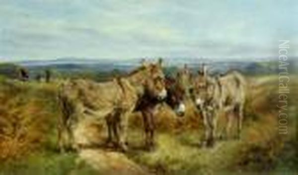 Three Donkeys On A Hilltop Oil Painting by Harrison William Weir