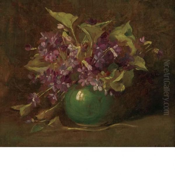 Violets In A Green Vase Oil Painting by Julian Alden Weir