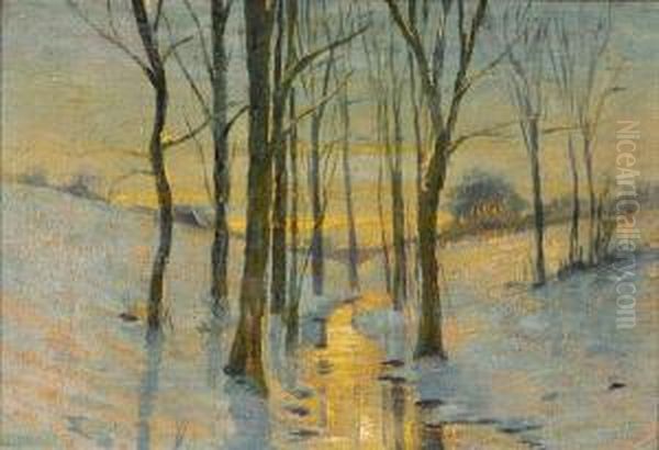 A Winter Landscape Oil Painting by Julian Alden Weir